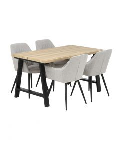 Kielo-ruokapöytä musta/tammi 140 cm ja harmaat Blake-tuolit