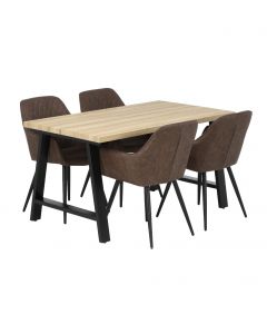 Kielo-ruokapöytä musta/tammi 140 cm ja ruskeat Blake-tuolit