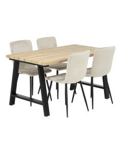 Kielo-ruokapöytä musta/tammi 140 cm ja beiget Gabi-tuolit