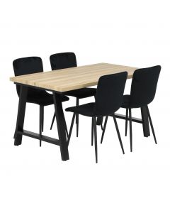 Kielo-ruokapöytä musta/tammi 140 cm ja mustat Gabi-tuolit